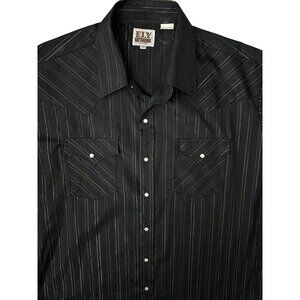 ELY CATTLEMAN LONG SLEEVE STRIPE WESTERN SNAP SHIRT Black Gold Blue Shimmer XL
